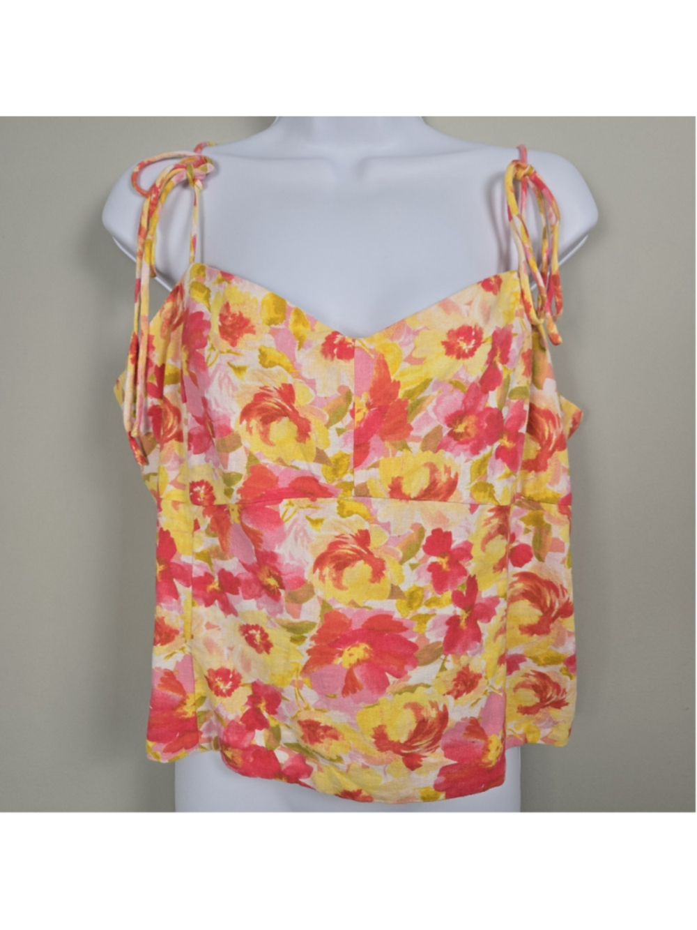 Old Navy Womens Floral Linen Babydoll Crop Top XL Pink Smocked Romantic Beachy